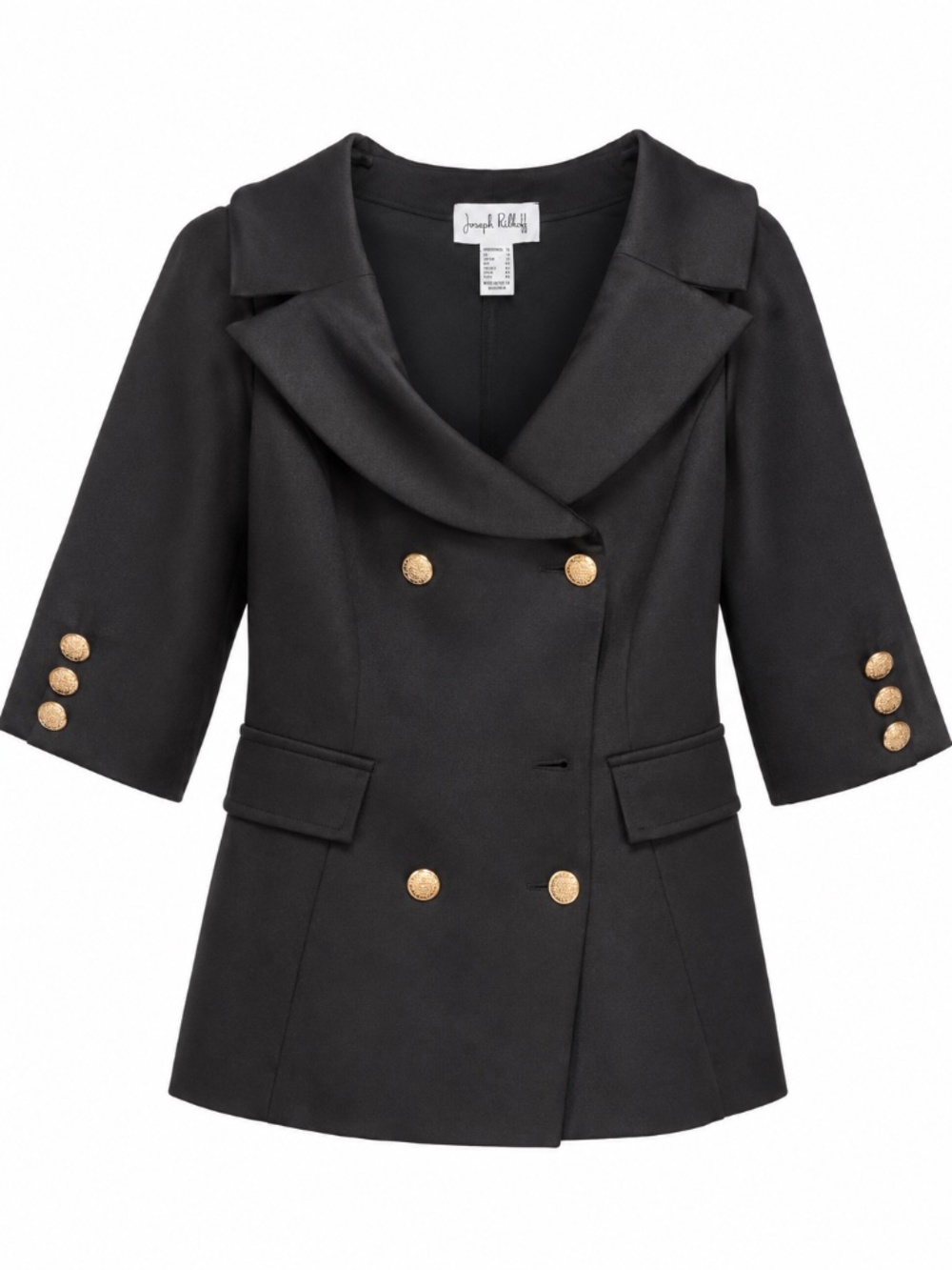 Joseph Ribkoff Black Portrait Collar Gold Button Blazer Size 12